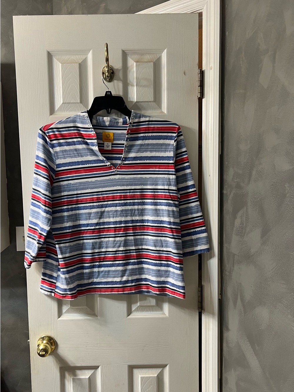 Ruby Rd. Striped Knit Top Women’s XL Red Blue Americana 3/4 Sleeve Cotton